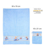 Leo Lausemaus Kinder Frottier-Set, 2-teilig, blau - mit flauschigem Kinderhandtuch und Waschhandschuh